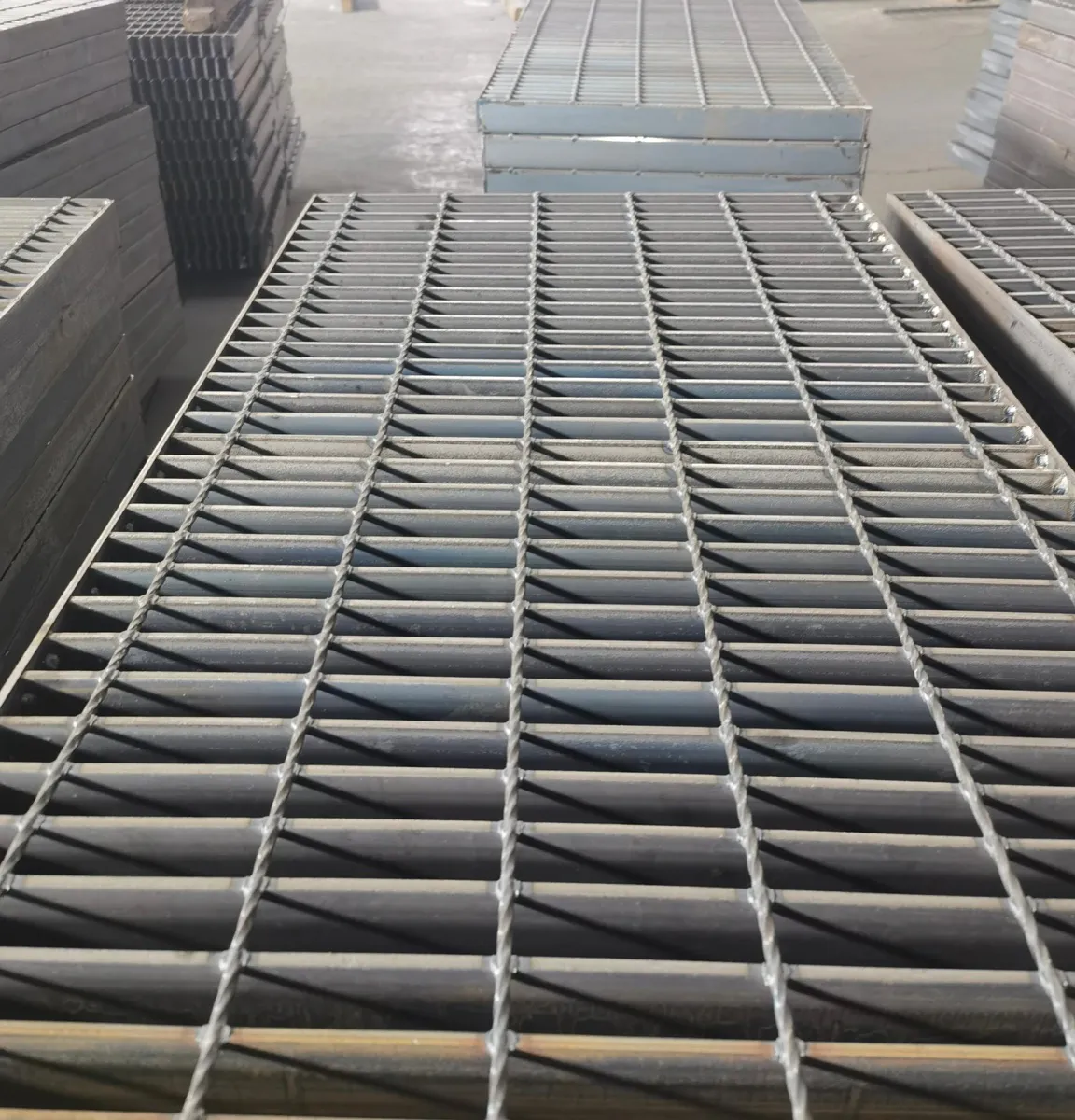 Fabricated carbon steel grating panels before hot-dip galvanizing