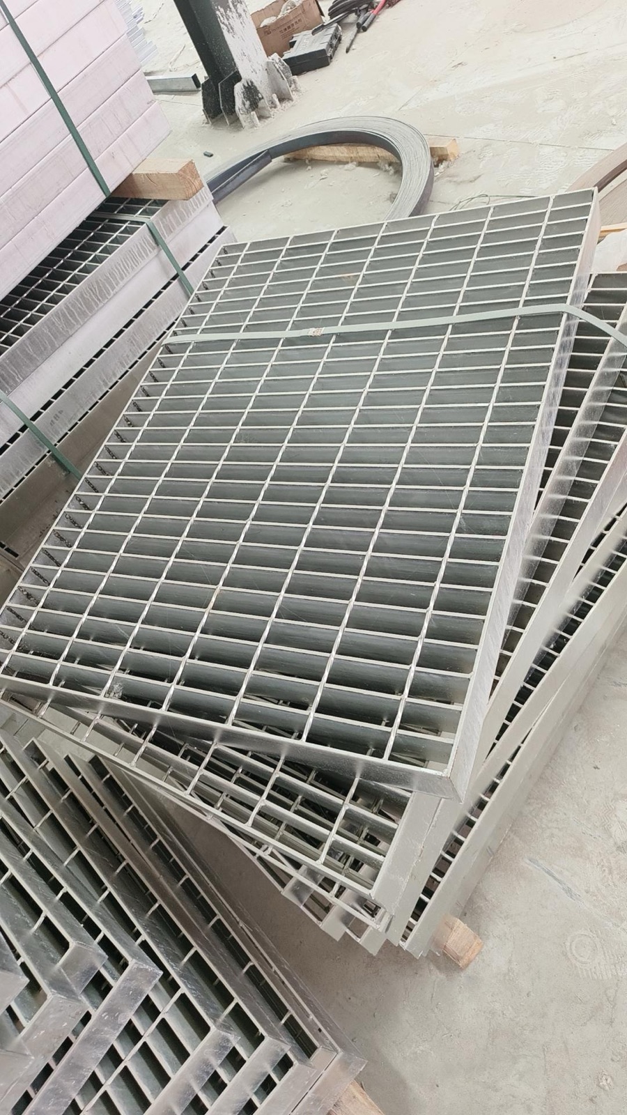 Galvanized framed trench cover panels ready for export packing